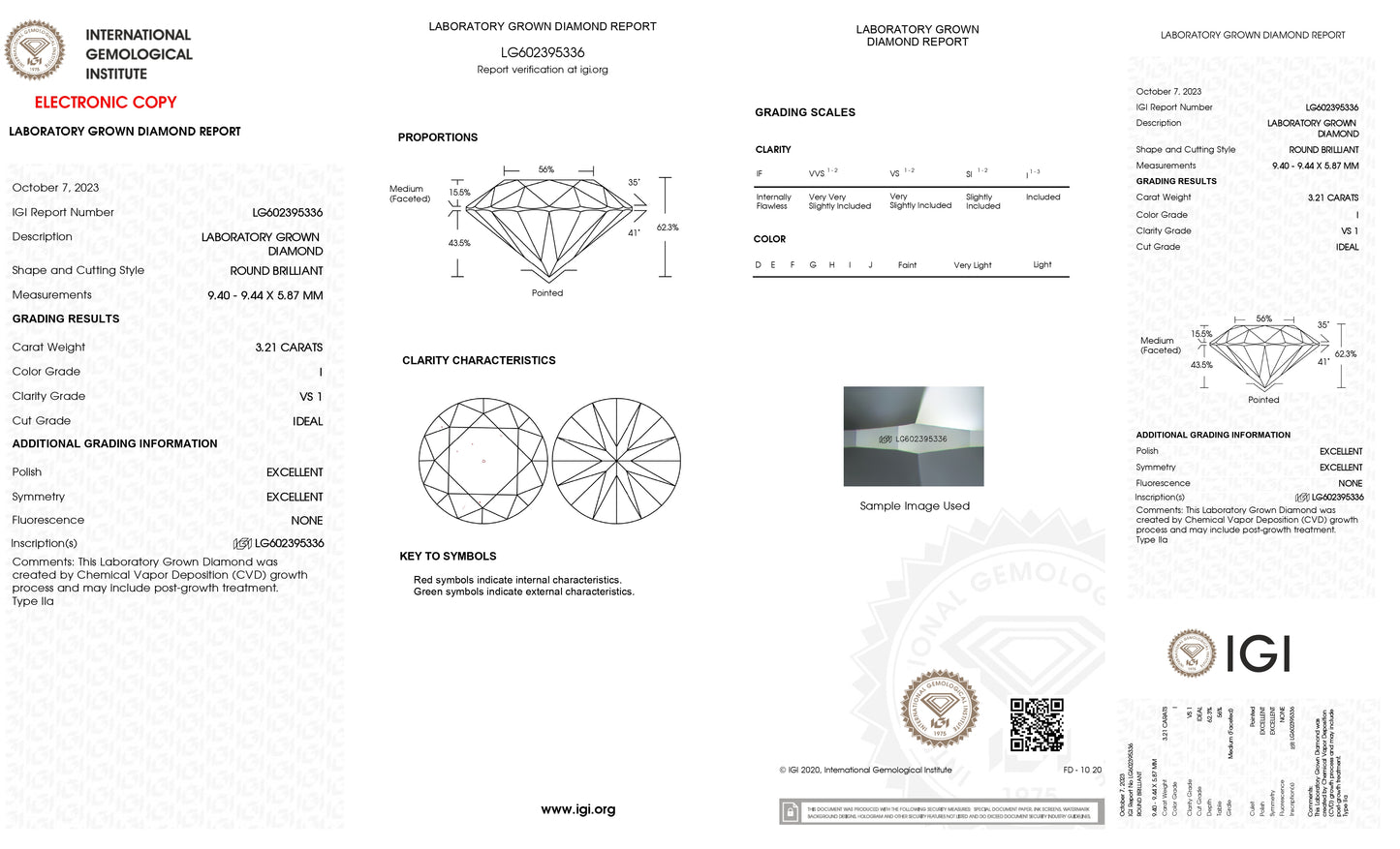 Lab Grown 3.21 Ct ROUND Cut IGI Certified CVD Diamond I Color VS1 Clarity