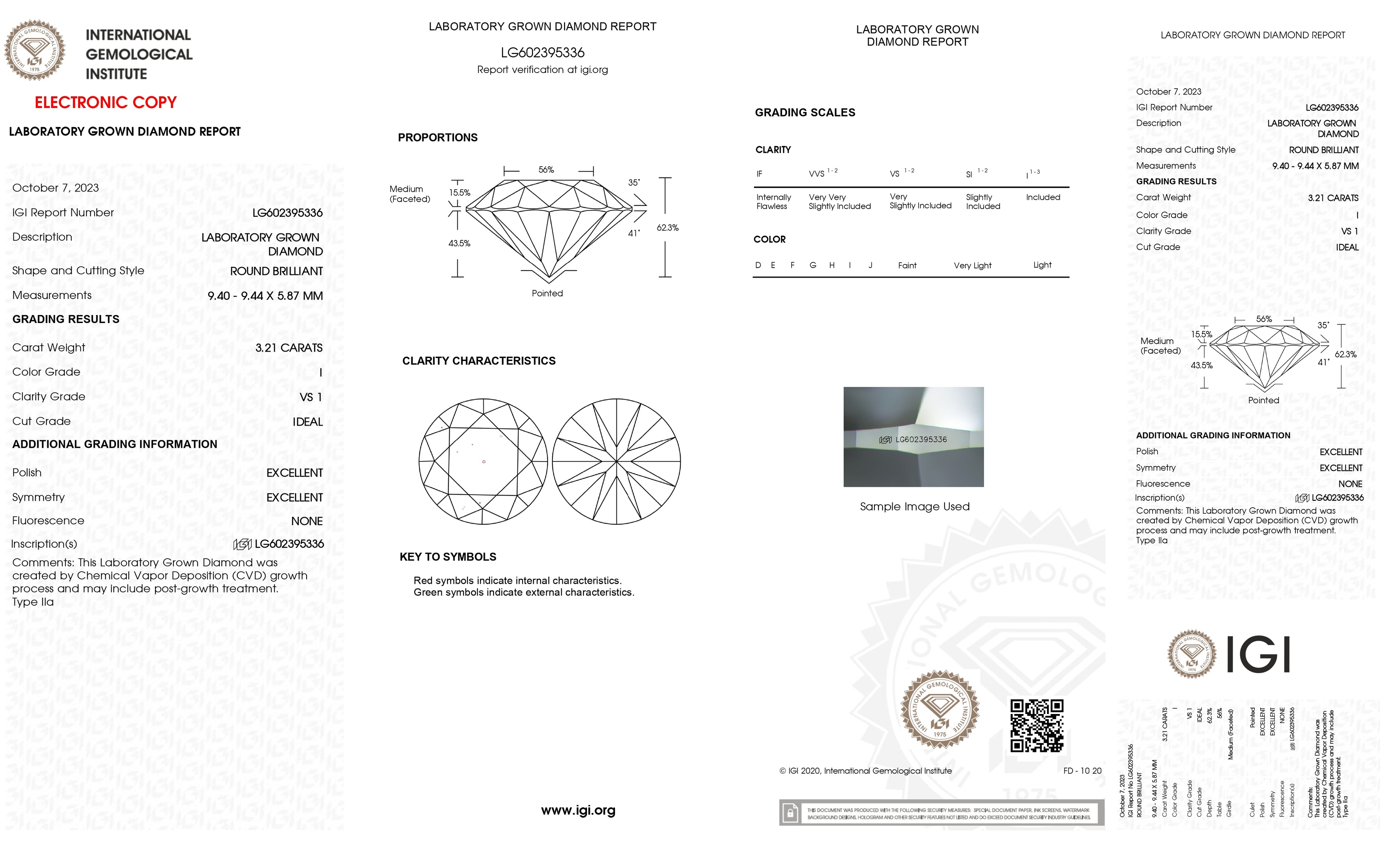 Lab Grown 3.21 Ct ROUND Cut IGI Certified CVD Diamond I Color VS1 Clarity