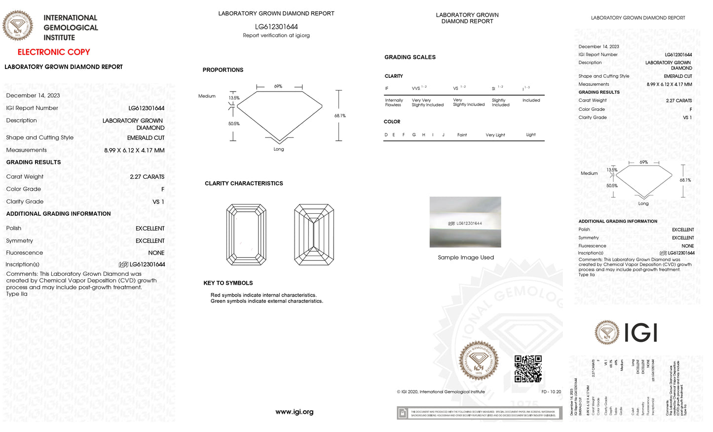 Lab Grown 2.27 Ct EMERALD Cut IGI Certified CVD Diamond F Color VS1 Clarity